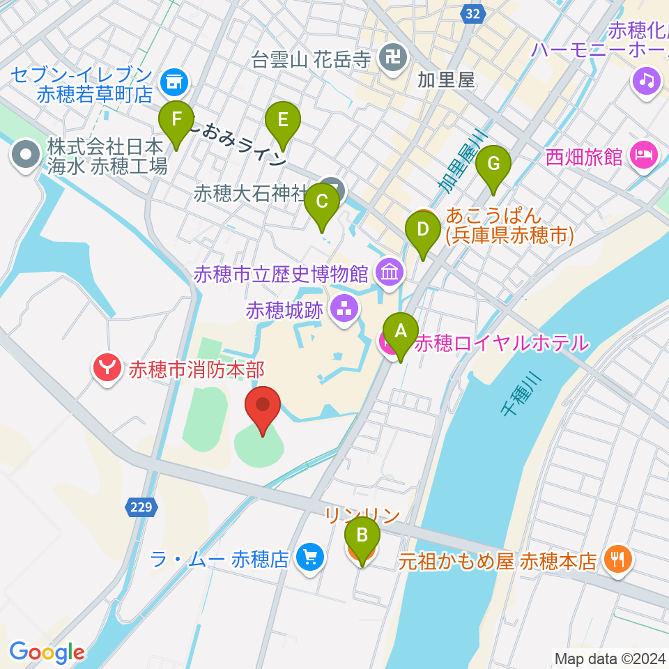 赤穂トラストホープ球場周辺のカフェ一覧地図