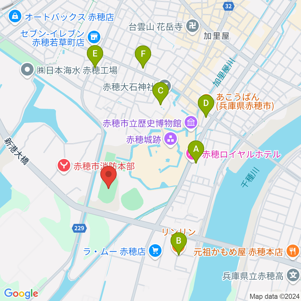 赤穂城南緑地陸上競技場周辺のカフェ一覧地図