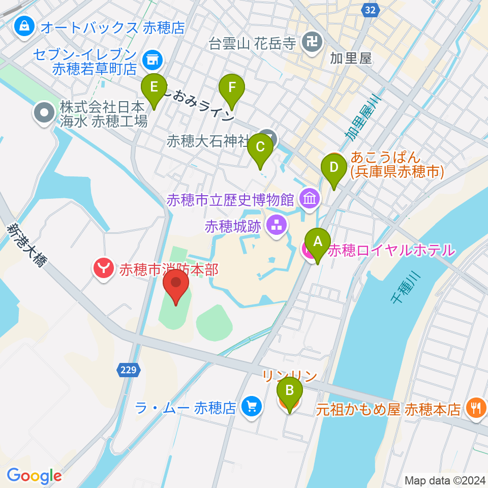 赤穂城南緑地陸上競技場周辺のカフェ一覧地図