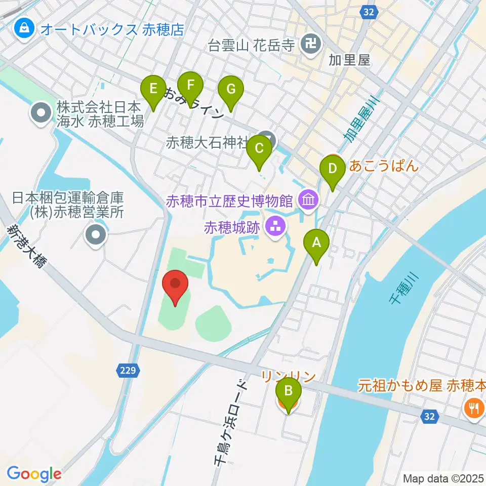 赤穂城南緑地陸上競技場周辺のカフェ一覧地図