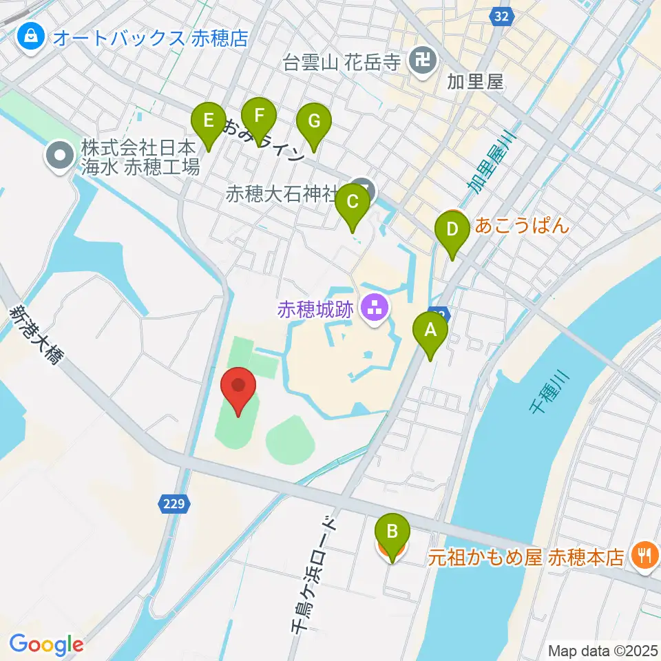 赤穂城南緑地陸上競技場周辺のカフェ一覧地図