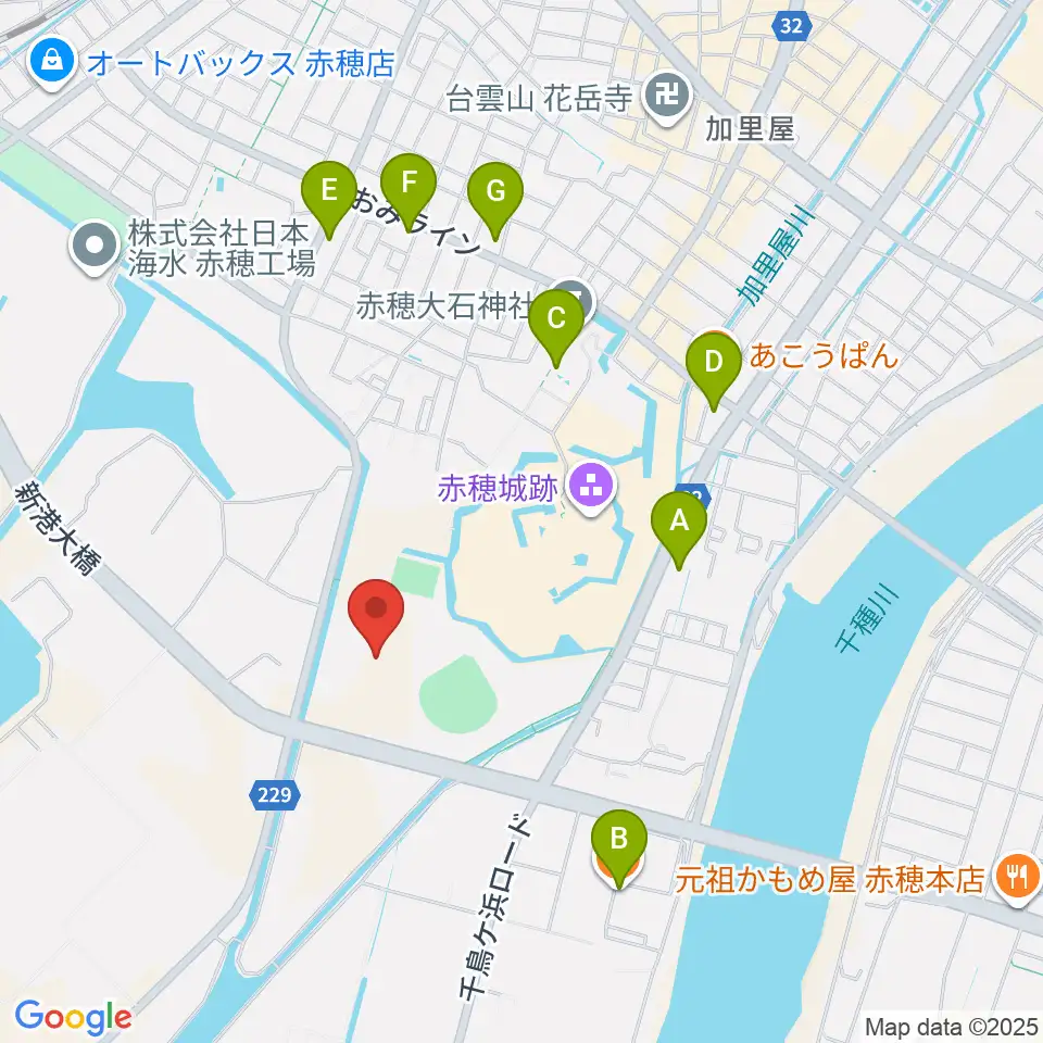 赤穂城南緑地陸上競技場周辺のカフェ一覧地図