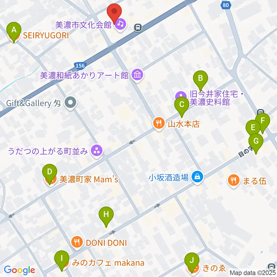 美濃市文化会館周辺のカフェ一覧地図