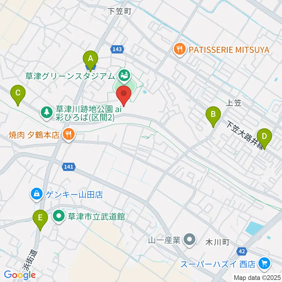 草津市立総合体育館周辺のカフェ一覧地図
