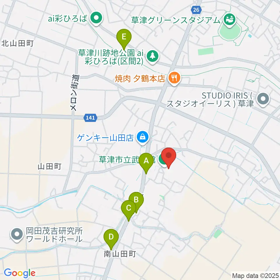 草津市立武道館周辺のカフェ一覧地図