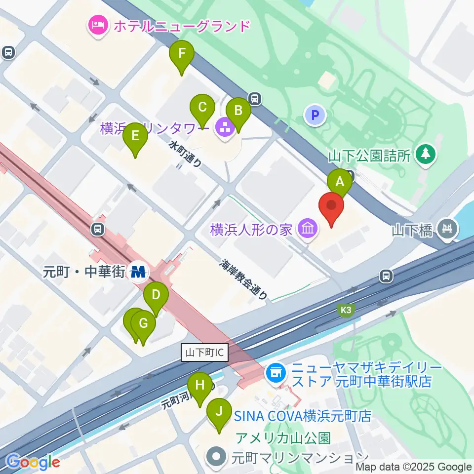 横浜人形の家周辺のカフェ一覧地図
