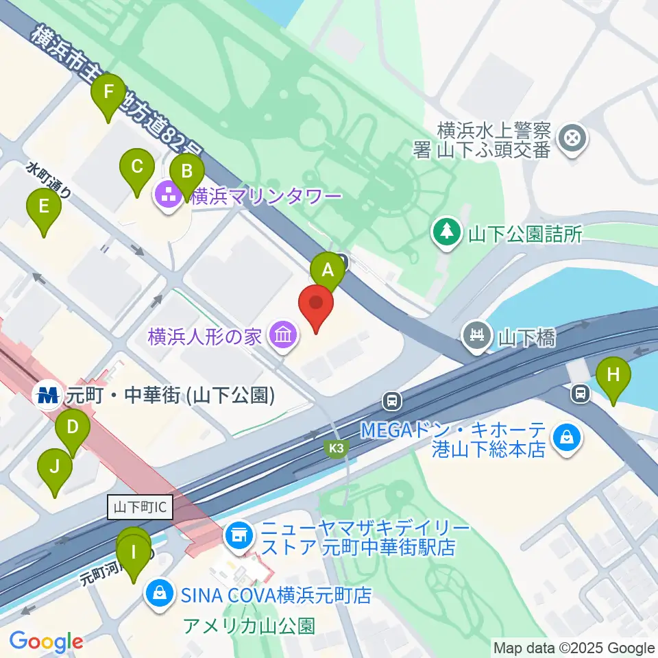 横浜人形の家周辺のカフェ一覧地図