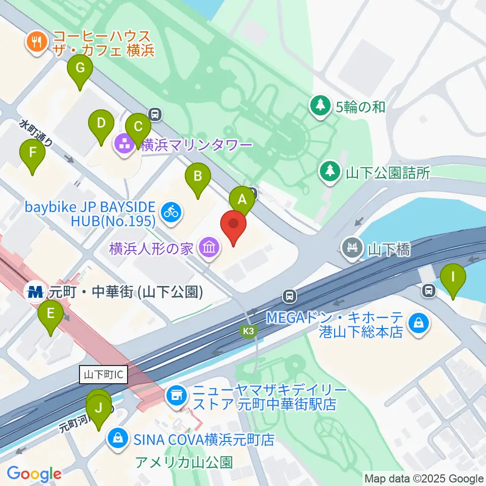 横浜人形の家周辺のカフェ一覧地図