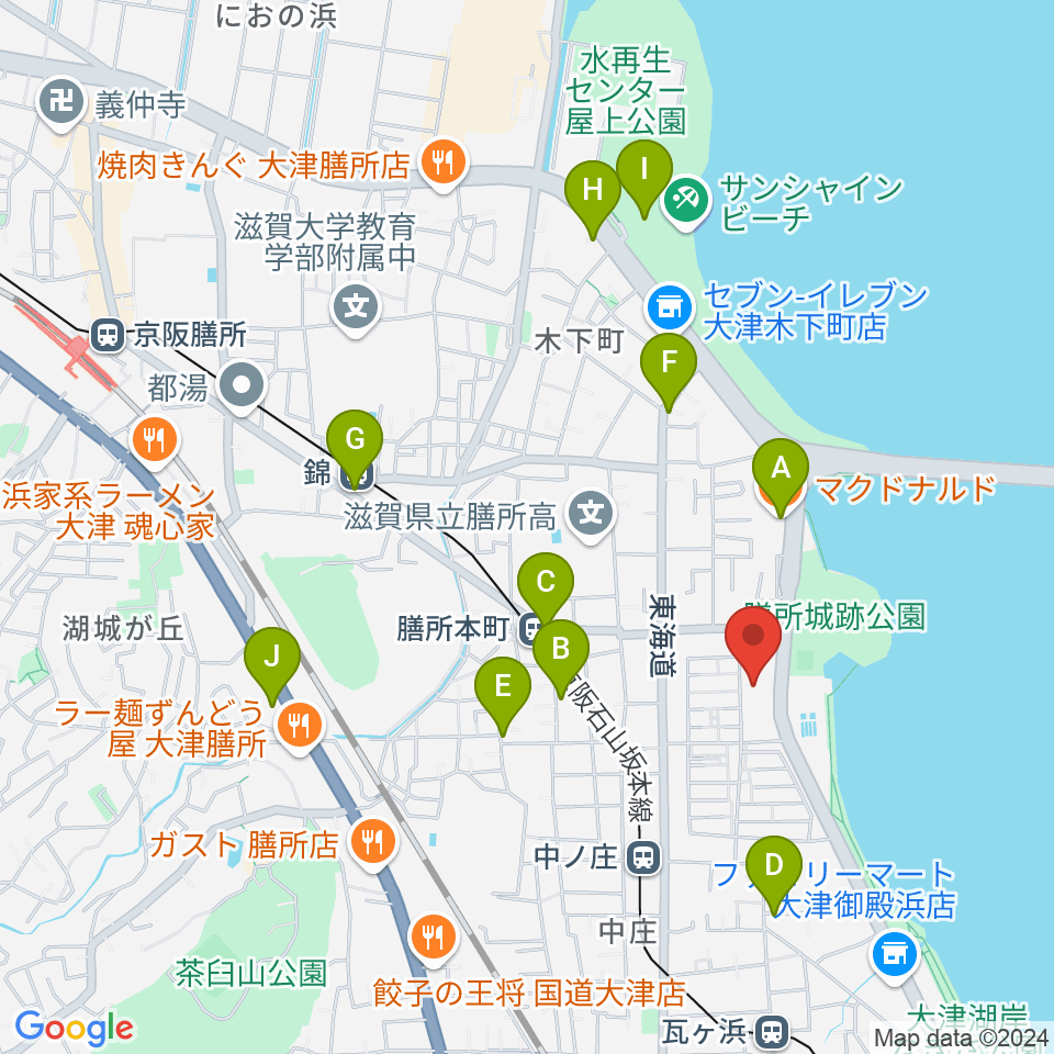 大津市生涯学習センター周辺のカフェ一覧地図