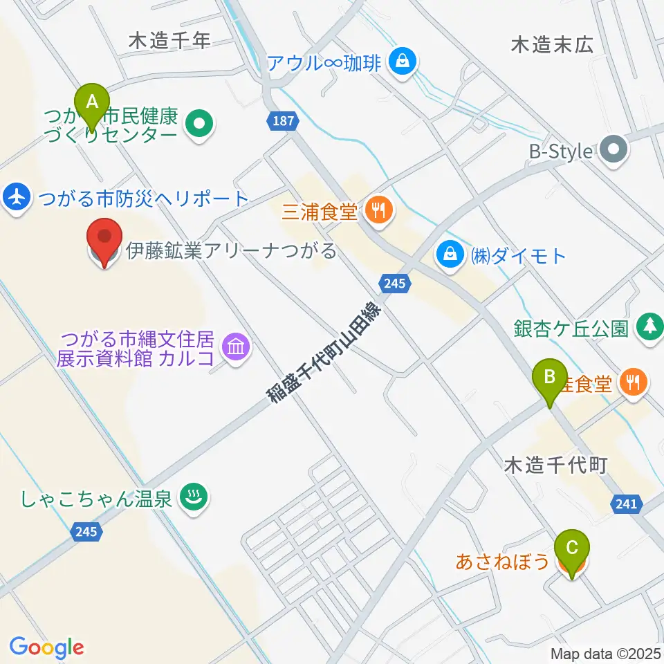 伊藤鉱業アリーナつがる周辺のカフェ一覧地図