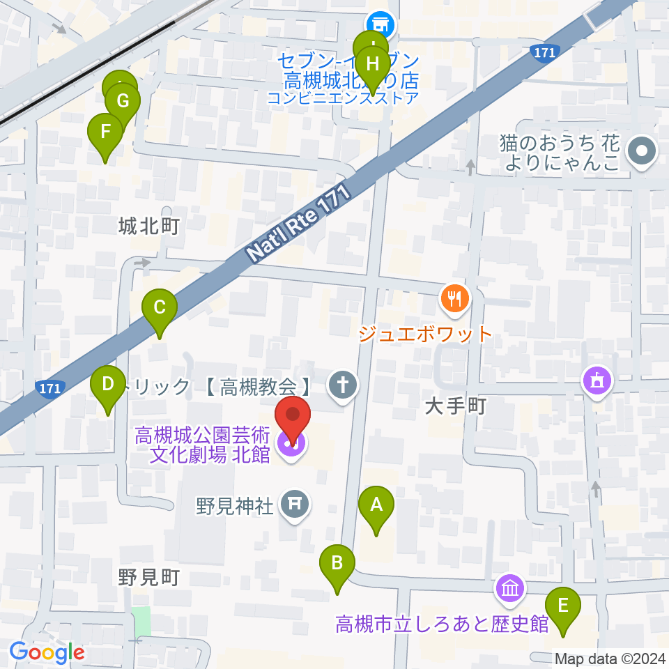 高槻城公園芸術文化劇場 北館周辺のカフェ一覧地図