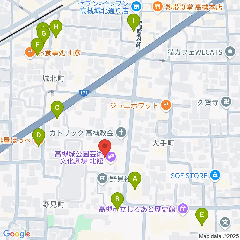 高槻城公園芸術文化劇場 北館周辺のカフェ一覧地図