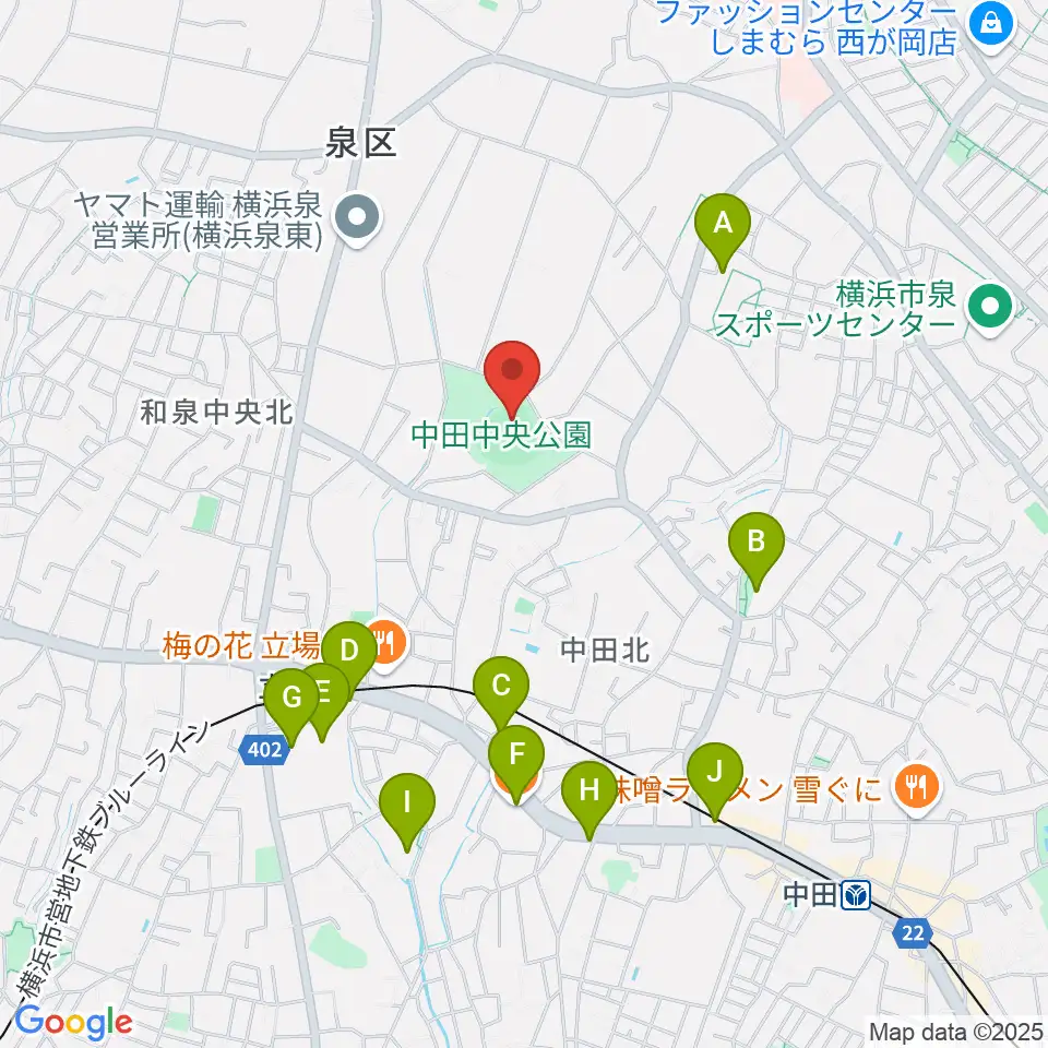 中田中央公園野球場周辺のカフェ一覧地図