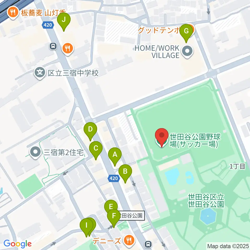 世田谷公園軟式野球場周辺のカフェ一覧地図