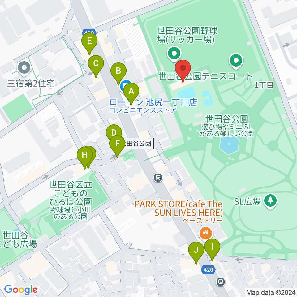 せたがや未来の平和館周辺のカフェ一覧地図