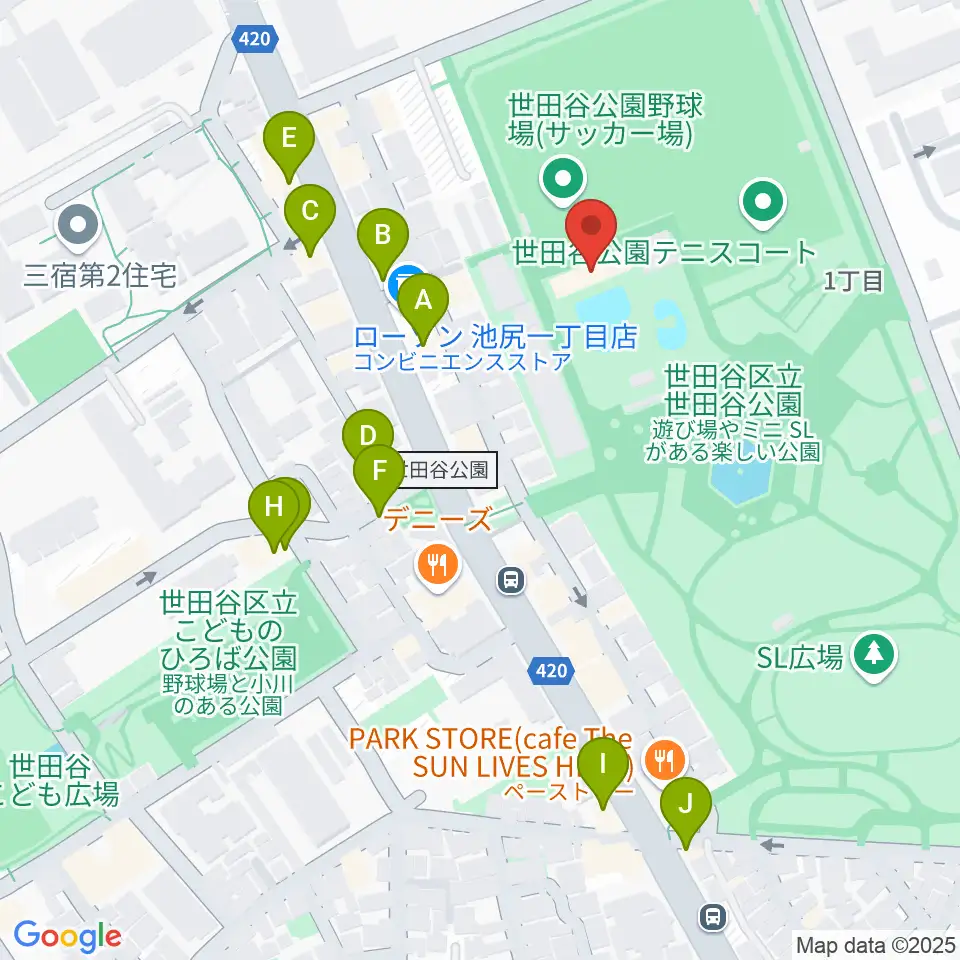 せたがや未来の平和館周辺のカフェ一覧地図