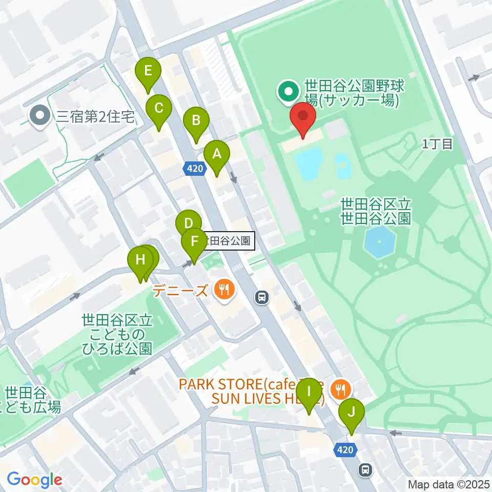 せたがや未来の平和館周辺のカフェ一覧地図