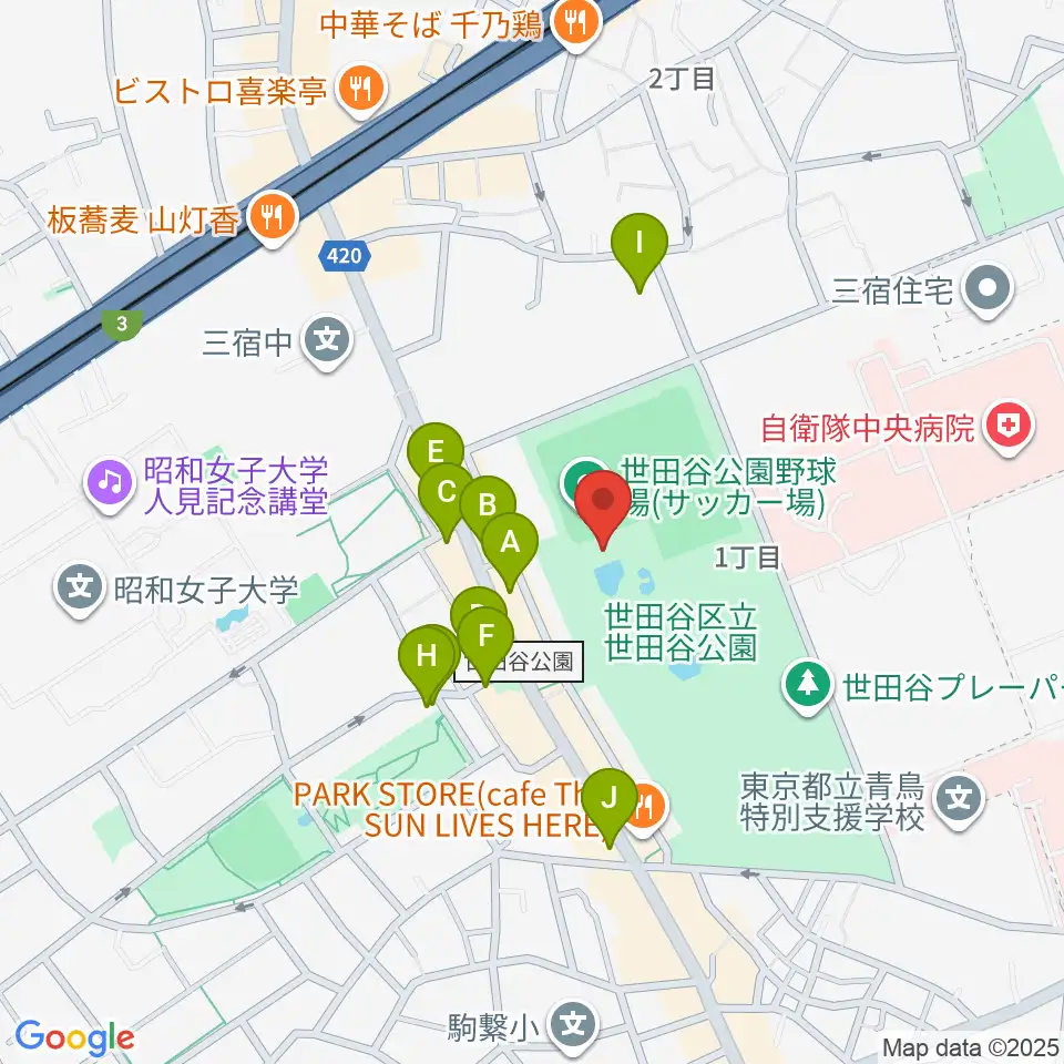 せたがや未来の平和館周辺のカフェ一覧地図
