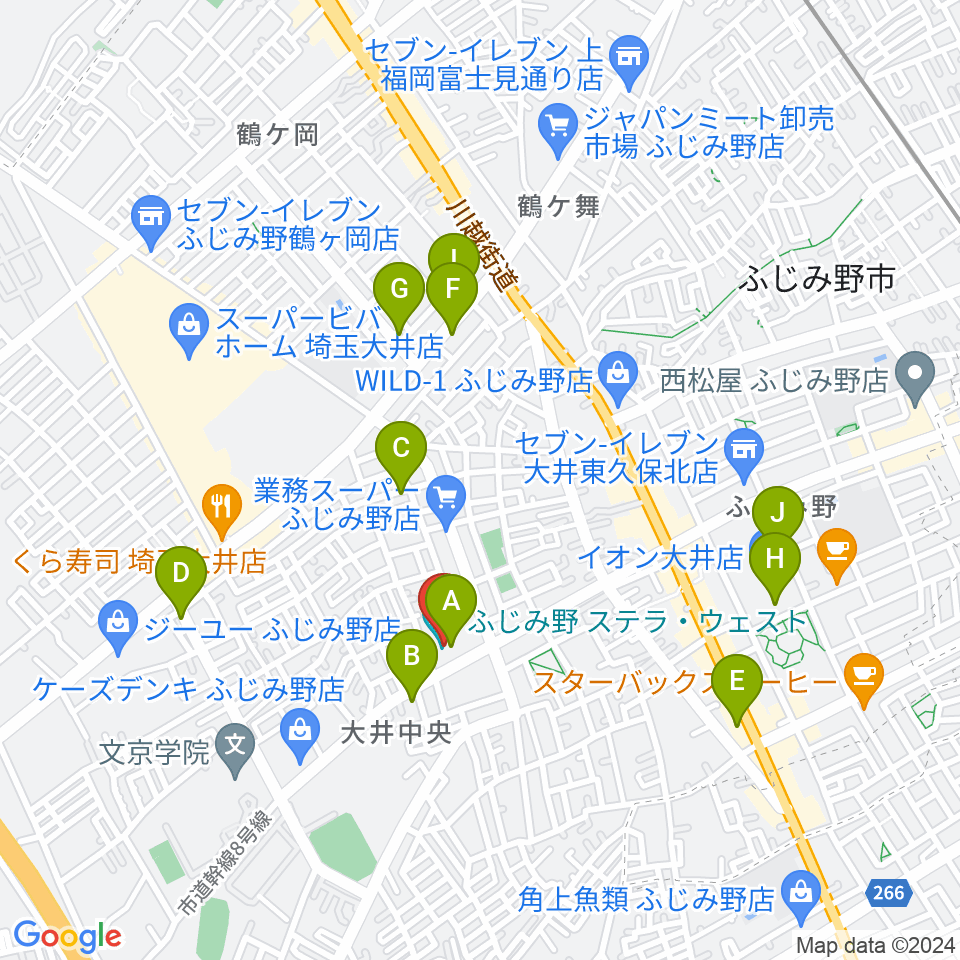 ふじみ野ステラ・ウェスト周辺のカフェ一覧地図