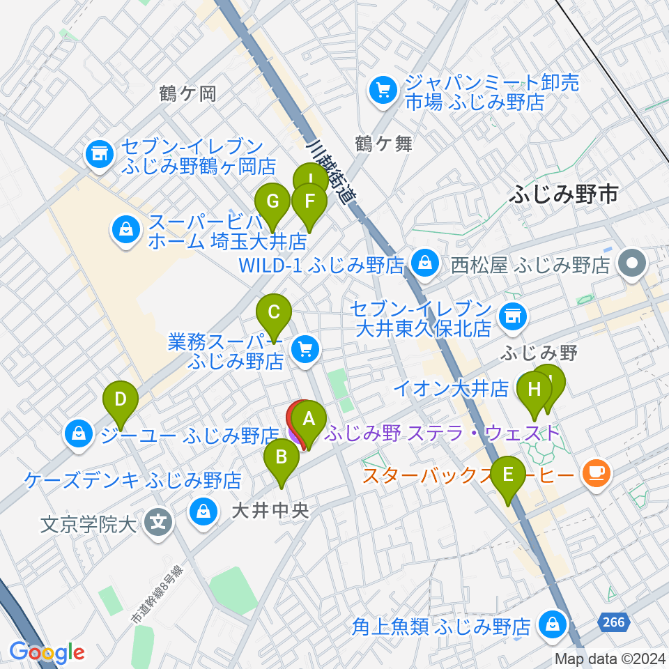 ふじみ野ステラ・ウェスト周辺のカフェ一覧地図