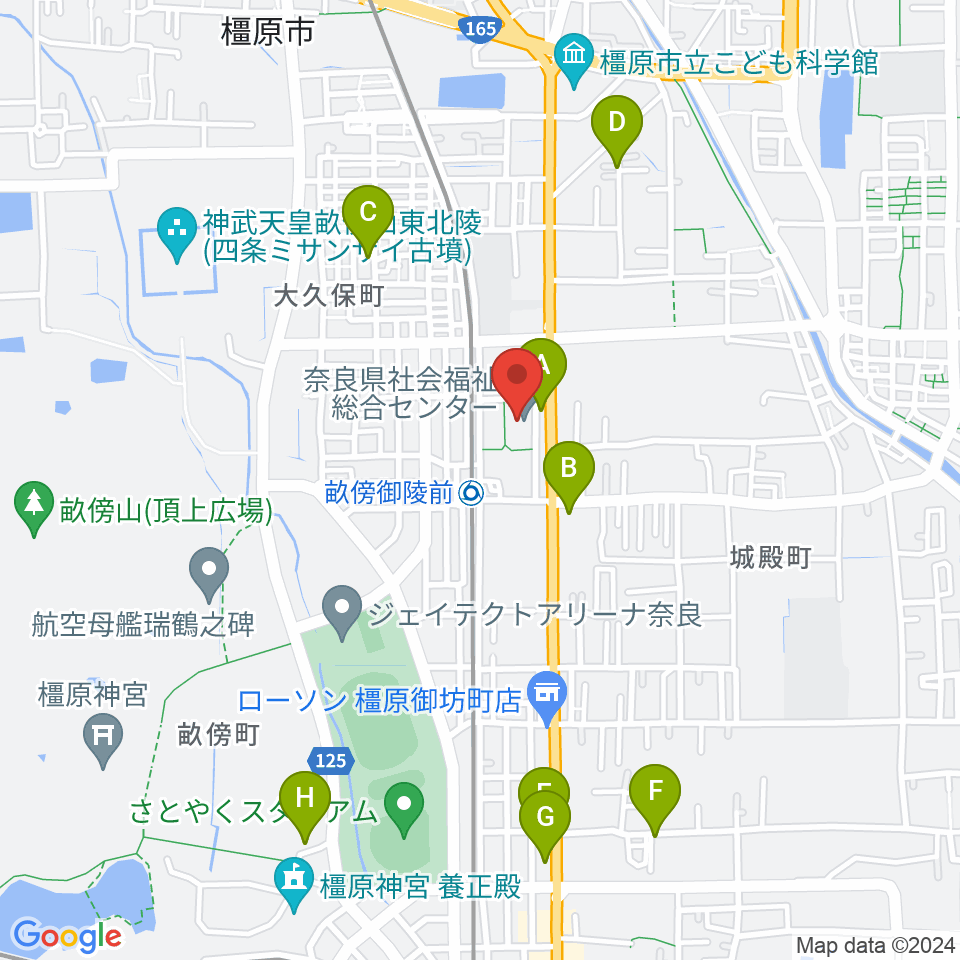 奈良県社会福祉総合センター周辺のカフェ一覧地図