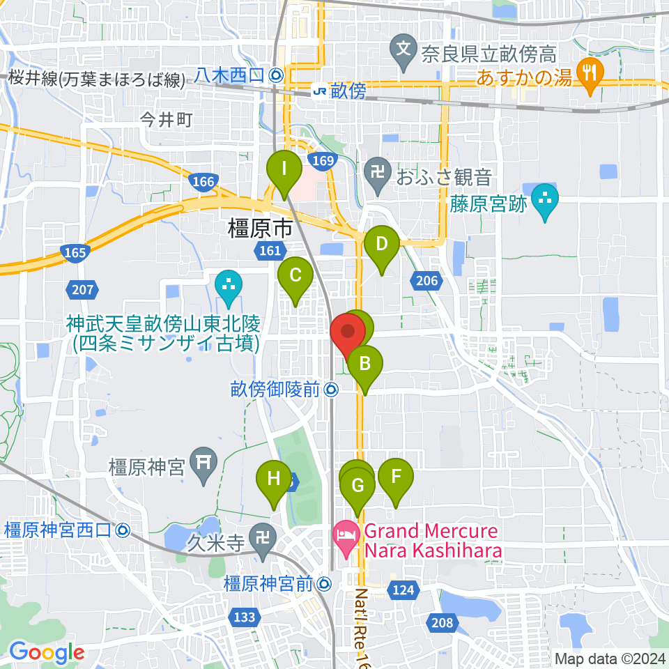 奈良県社会福祉総合センター周辺のカフェ一覧地図