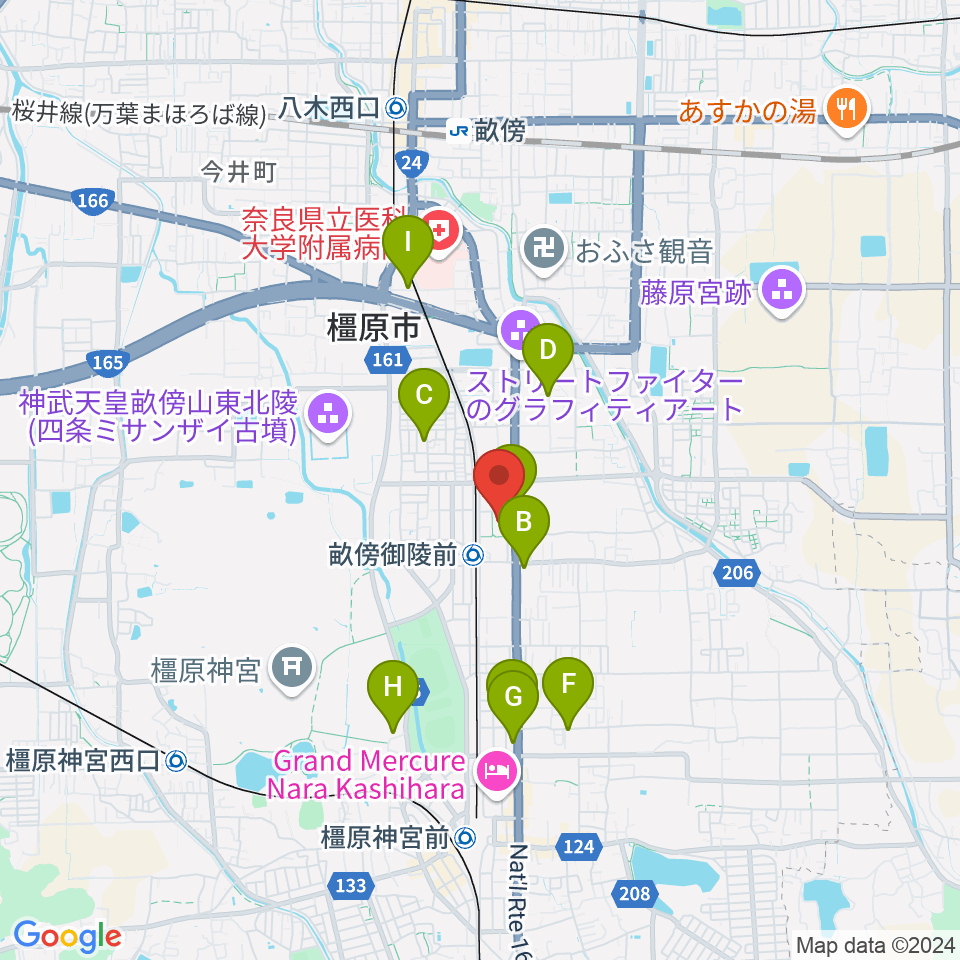 奈良県社会福祉総合センター周辺のカフェ一覧地図