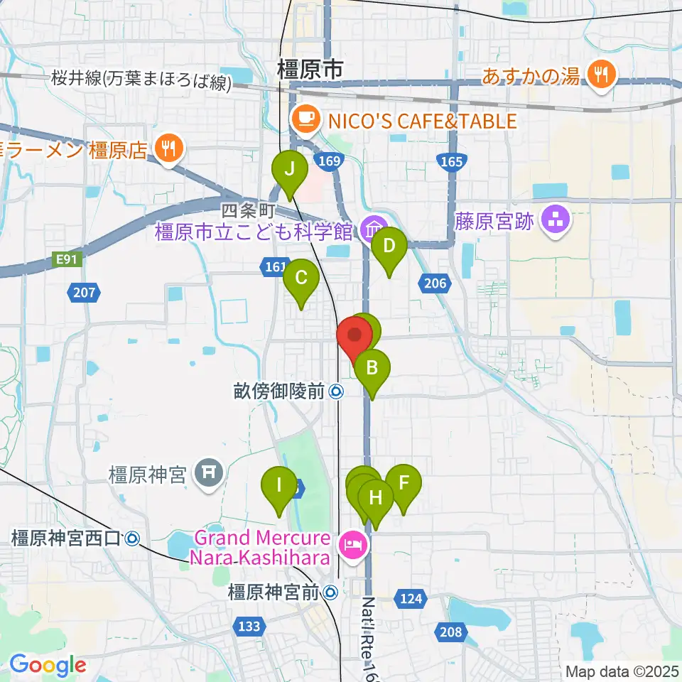 奈良県社会福祉総合センター周辺のカフェ一覧地図