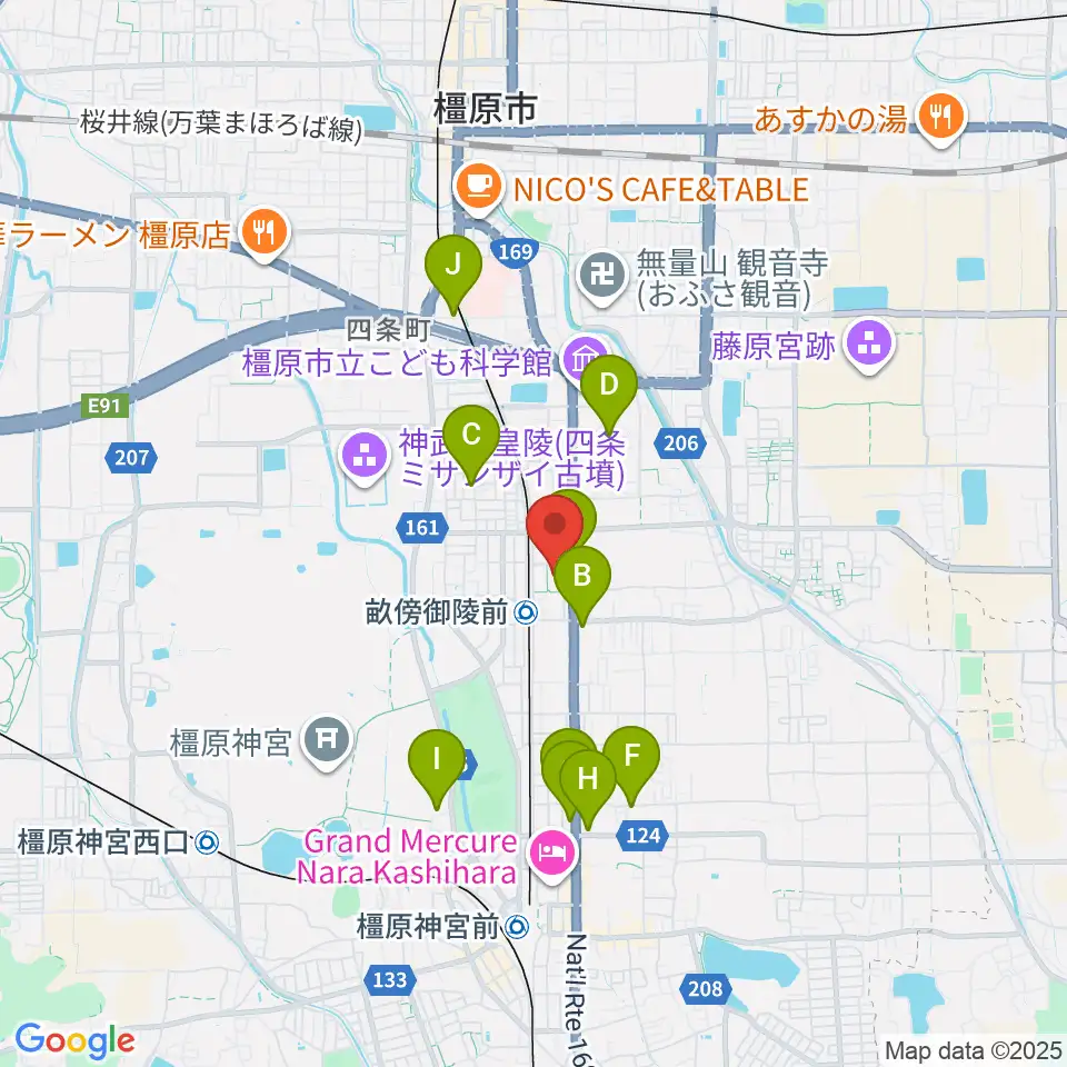 奈良県社会福祉総合センター周辺のカフェ一覧地図