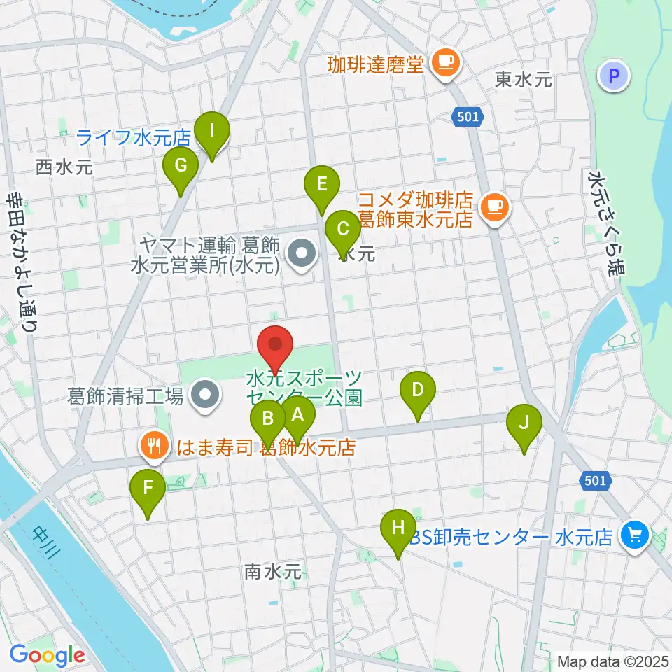 水元総合スポーツセンター周辺のカフェ一覧地図