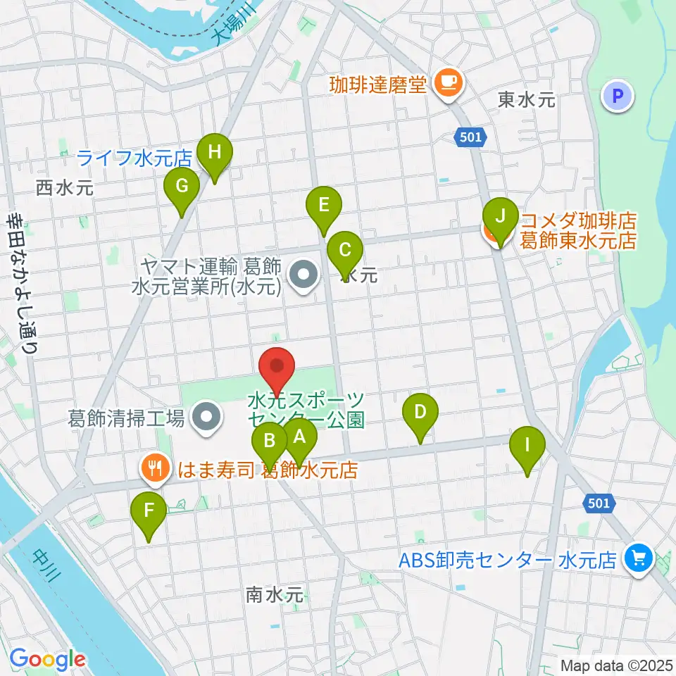水元総合スポーツセンター周辺のカフェ一覧地図