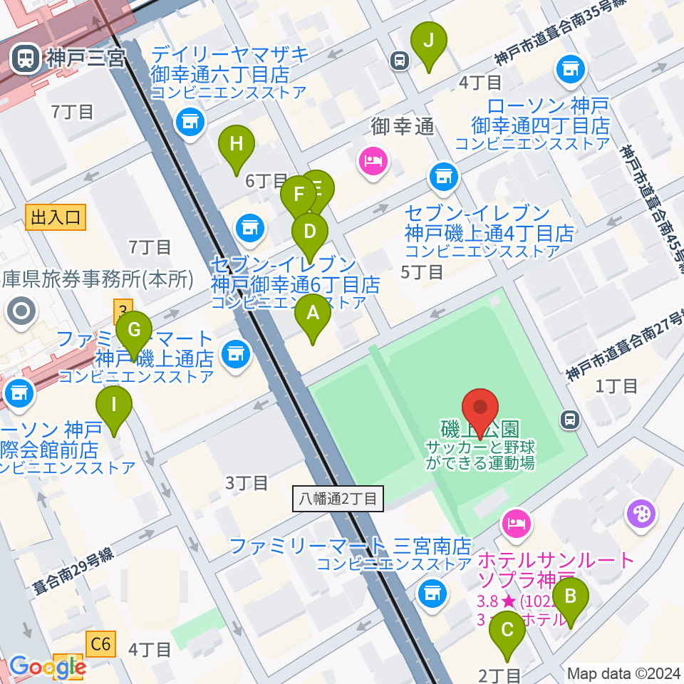 神戸市立磯上体育館周辺のカフェ一覧地図