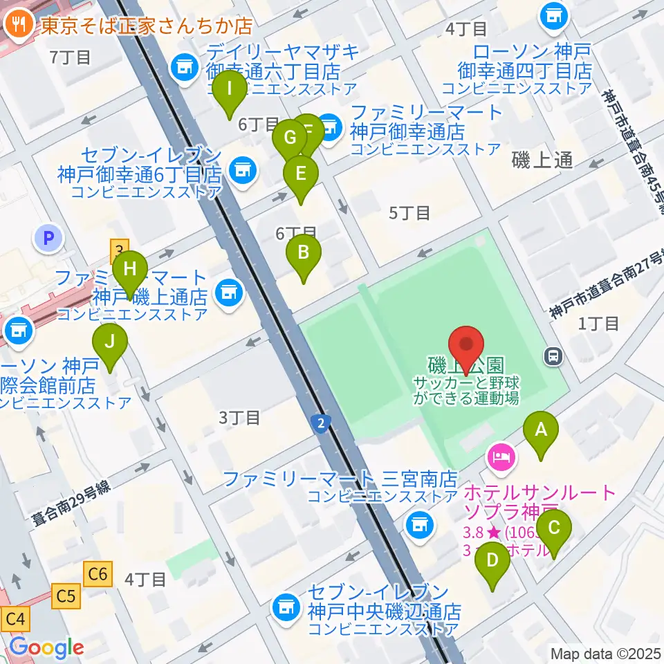 神戸市立磯上体育館周辺のカフェ一覧地図