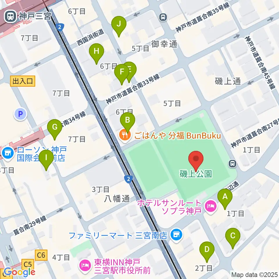 神戸市立磯上体育館周辺のカフェ一覧地図