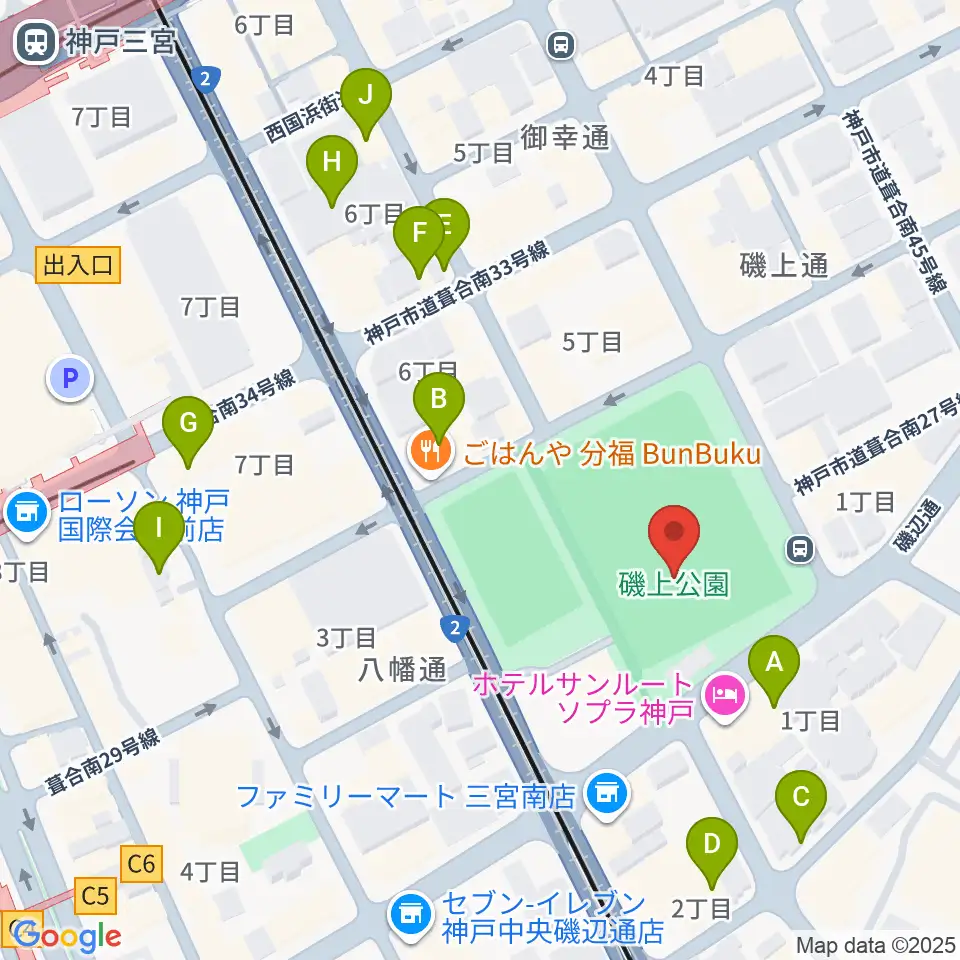 神戸市立磯上体育館周辺のカフェ一覧地図