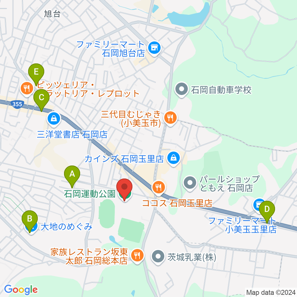 石岡市運動公園体育館周辺のカフェ一覧地図