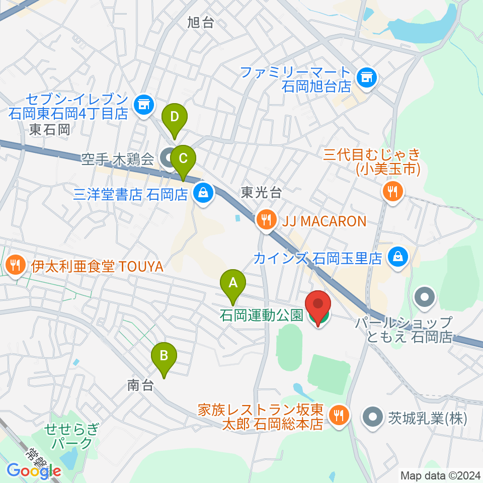 石岡市運動公園体育館周辺のカフェ一覧地図