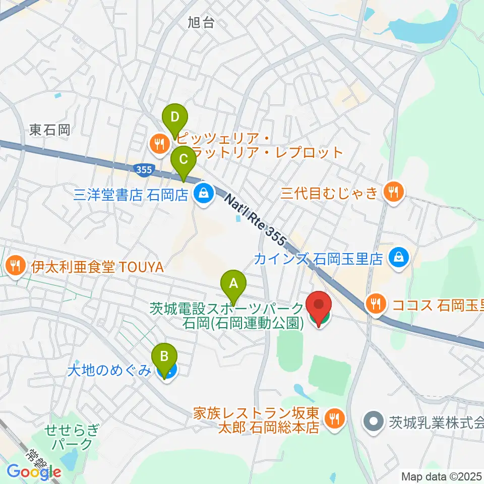石岡市運動公園体育館周辺のカフェ一覧地図