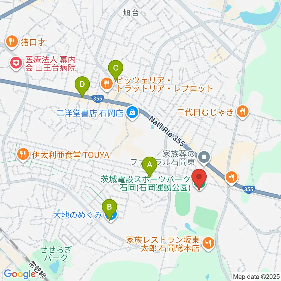 石岡市運動公園体育館周辺のカフェ一覧地図