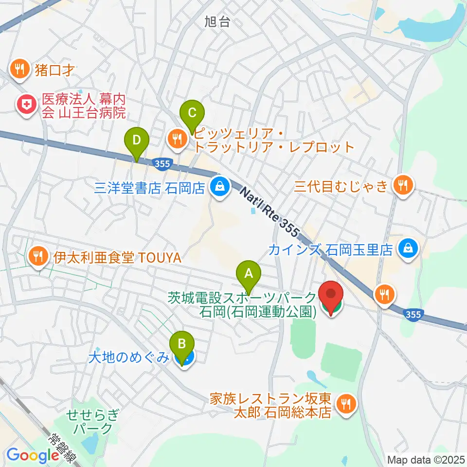 石岡市運動公園体育館周辺のカフェ一覧地図