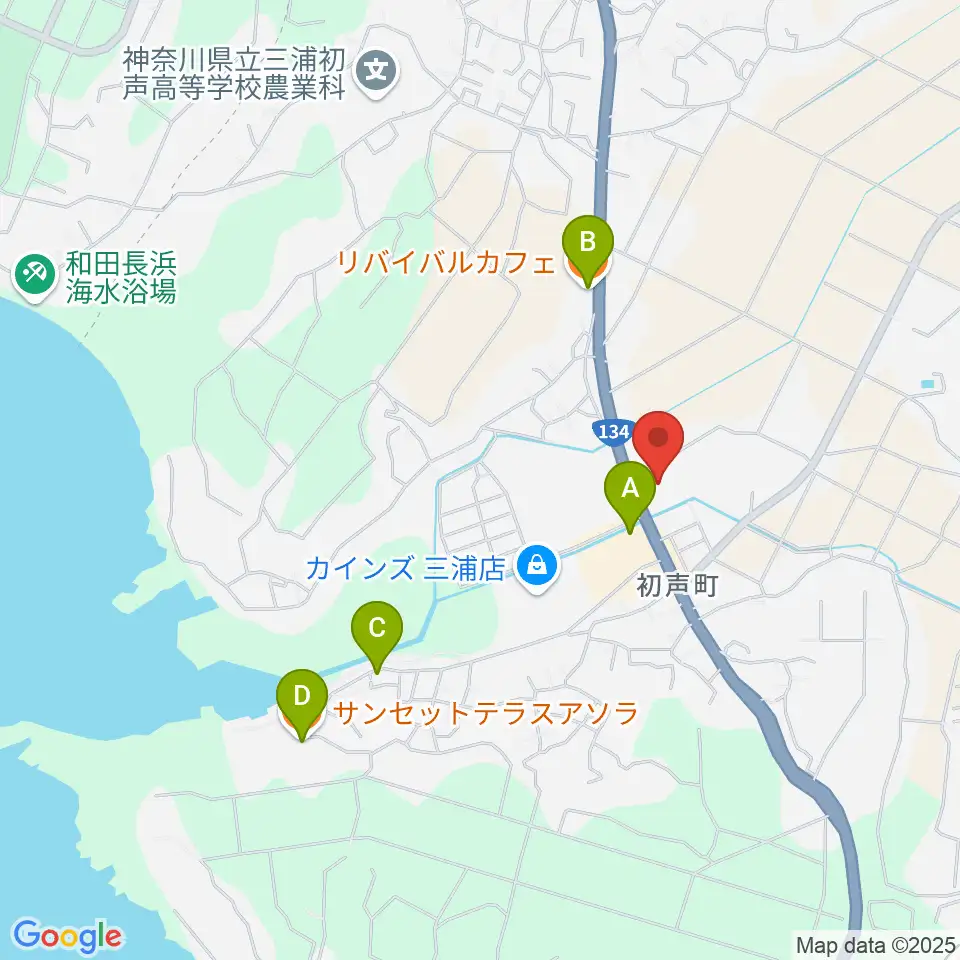 三浦市総合体育館 潮風アリーナ周辺のカフェ一覧地図