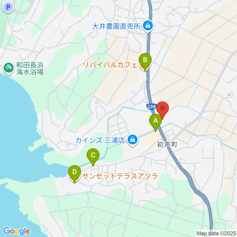 三浦市総合体育館 潮風アリーナ周辺のカフェ一覧地図