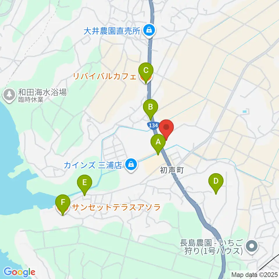 三浦市総合体育館 潮風アリーナ周辺のカフェ一覧地図