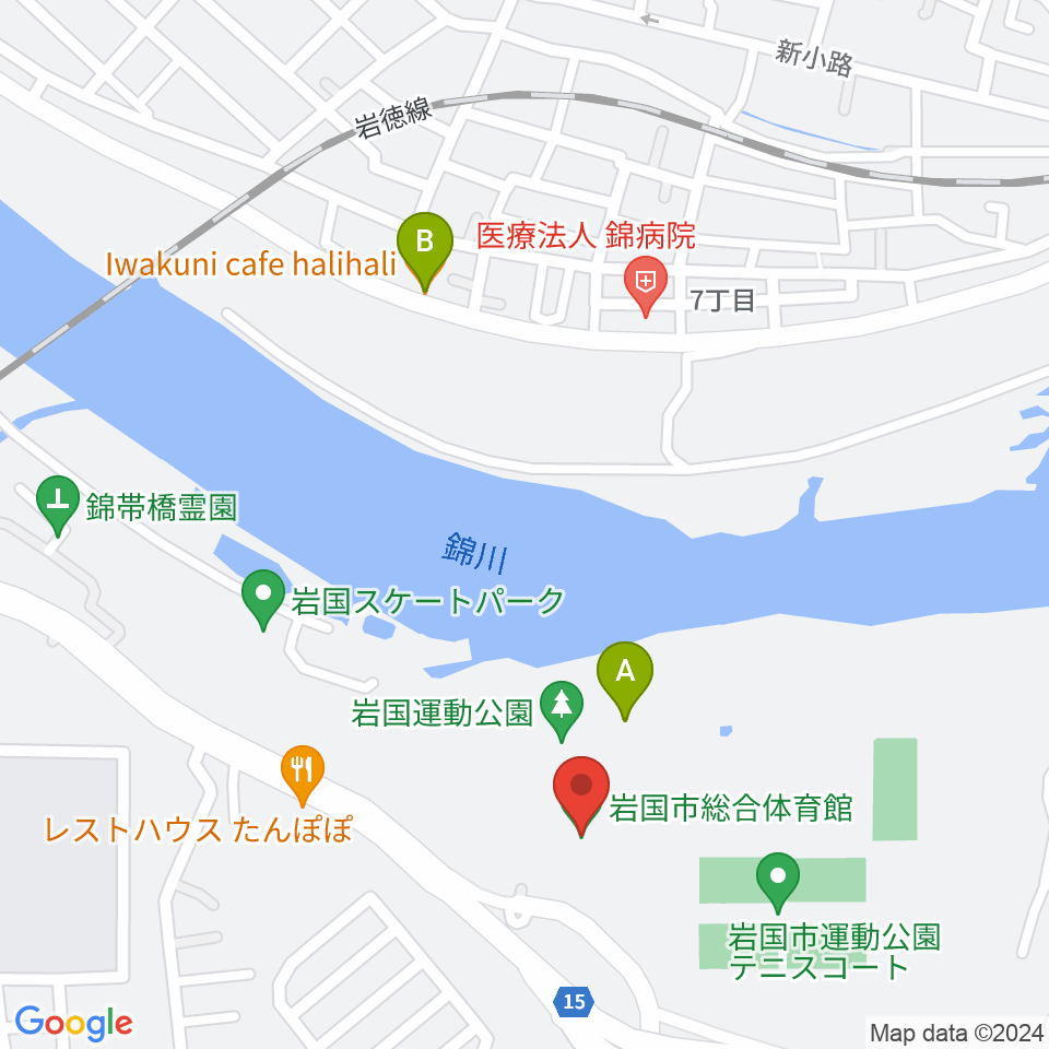 岩国市総合体育館周辺のカフェ一覧地図