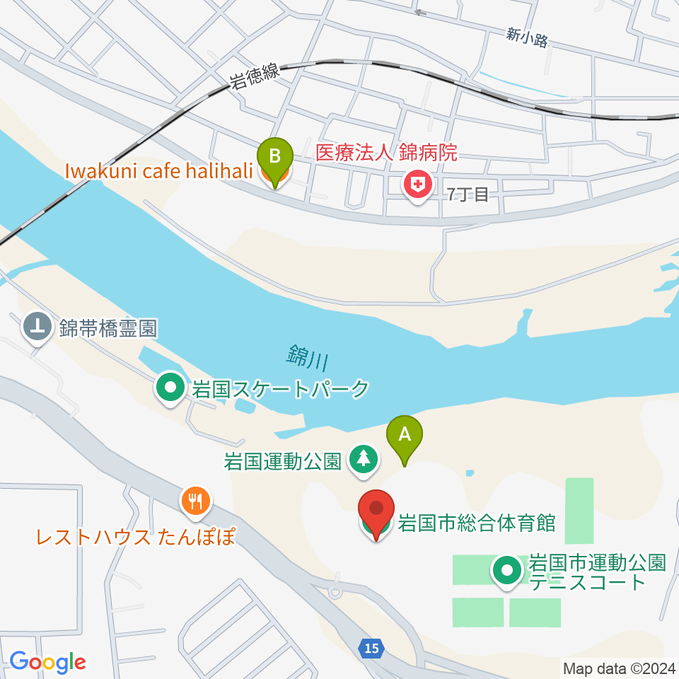 岩国市総合体育館周辺のカフェ一覧地図