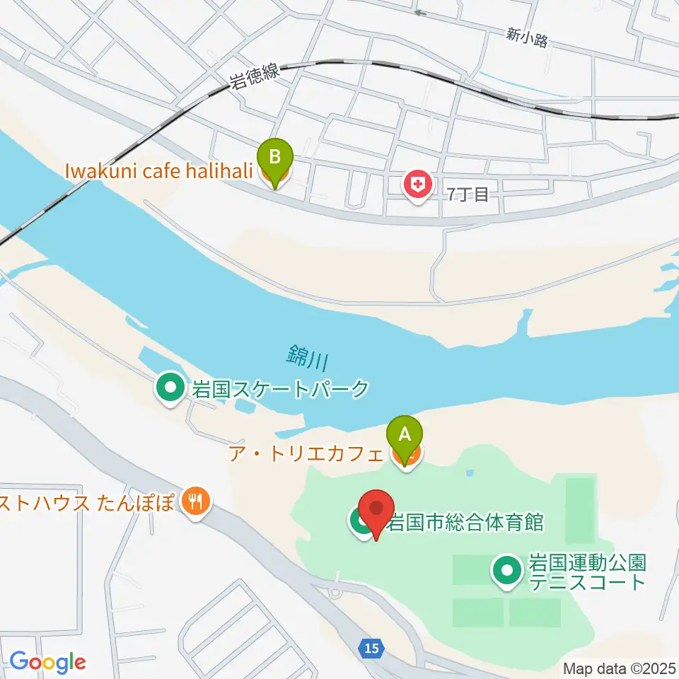 岩国市総合体育館周辺のカフェ一覧地図