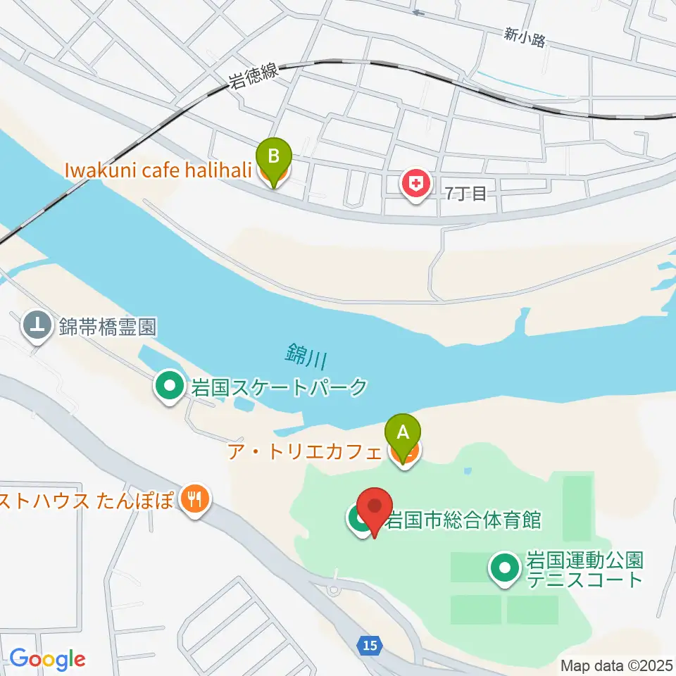 岩国市総合体育館周辺のカフェ一覧地図