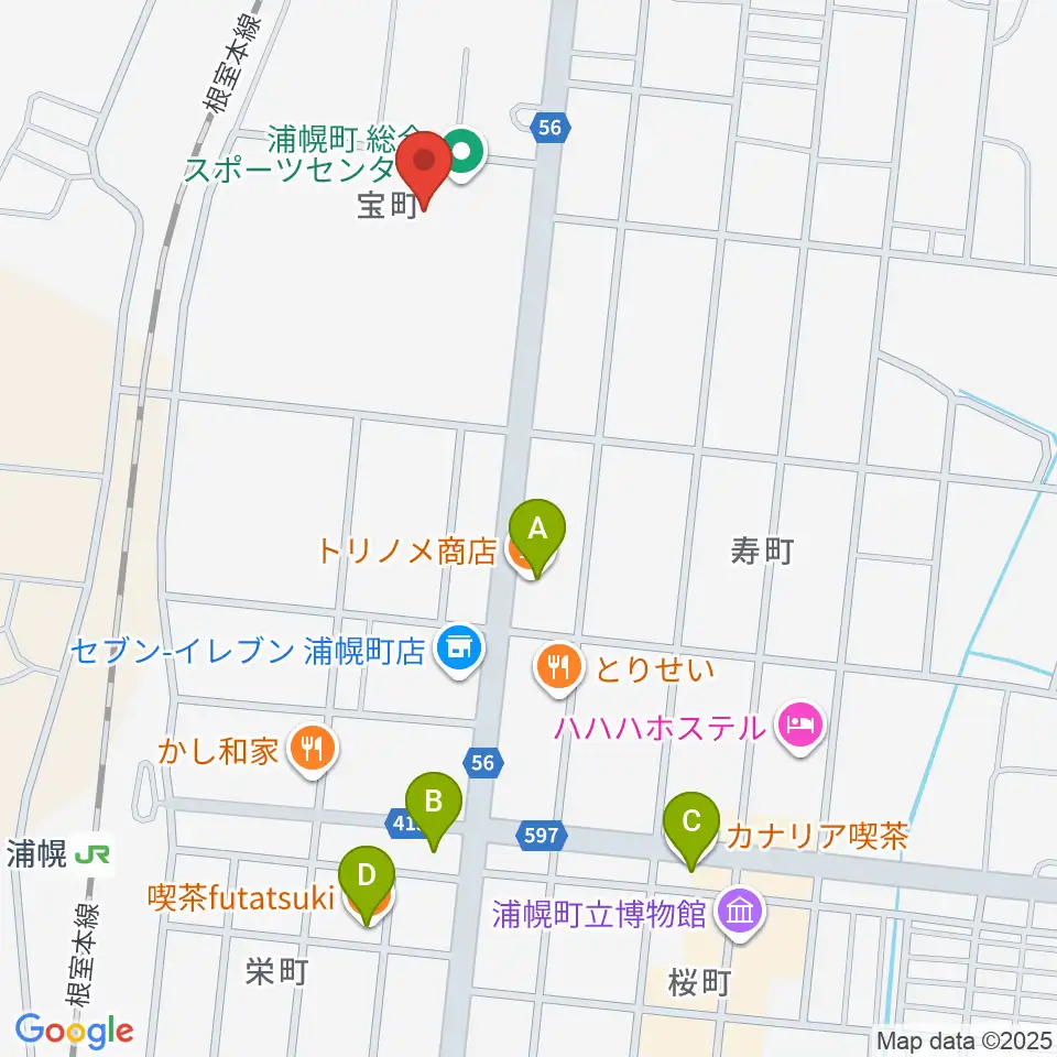浦幌町総合スポーツセンター周辺のカフェ一覧地図