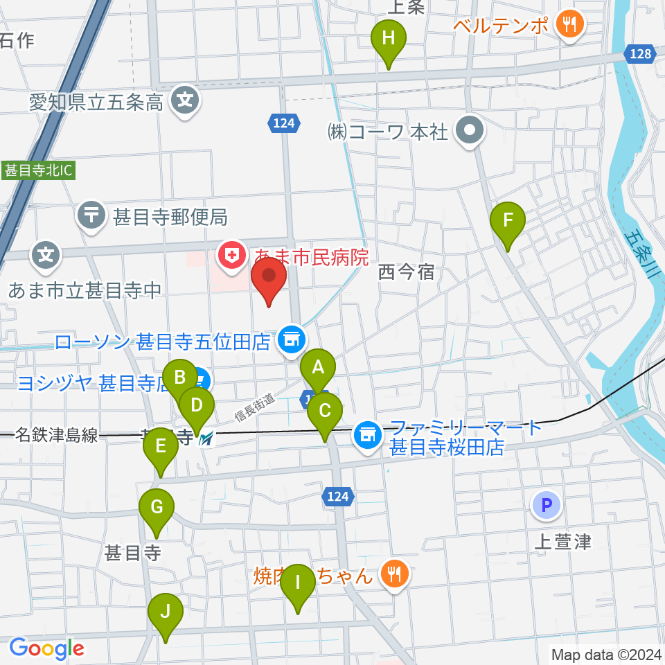 あま市甚目寺総合体育館周辺のカフェ一覧地図