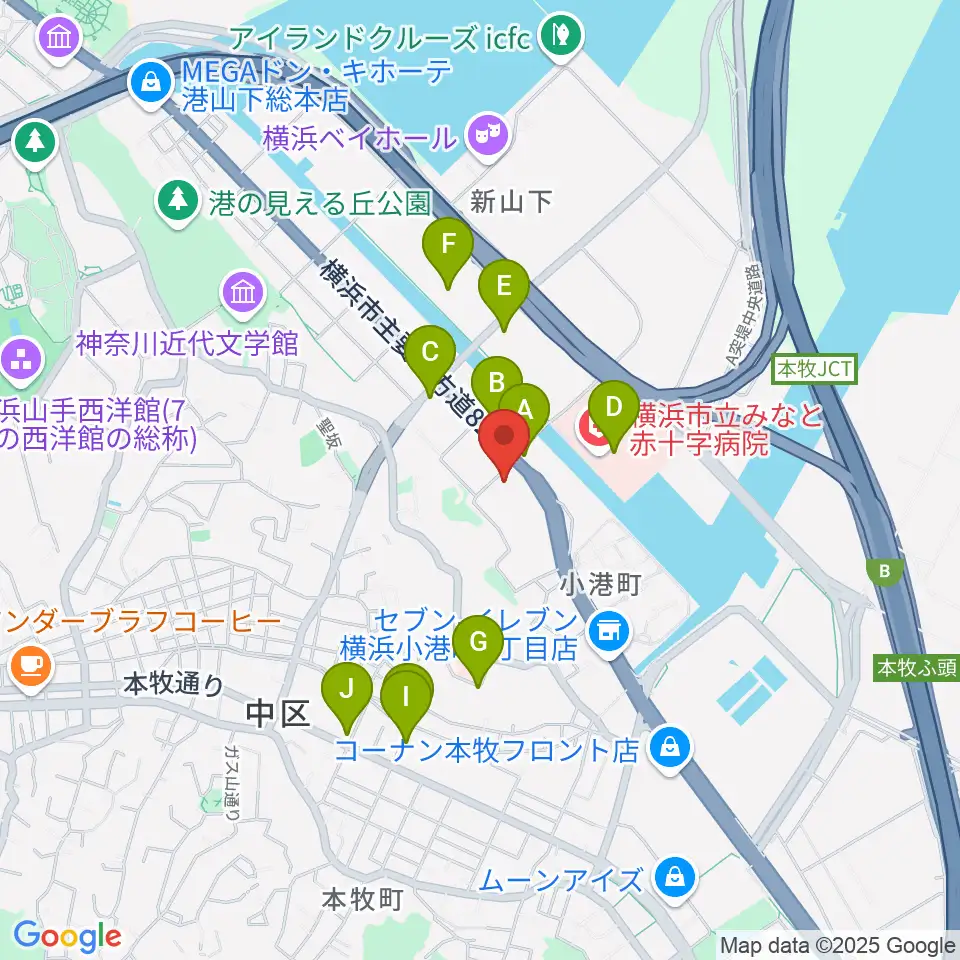 横浜市中スポーツセンター周辺のカフェ一覧地図